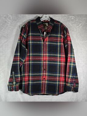 LL Bean Scotch Plaid Flannel Shirt Mens Size Large L Traditional Fit Black NWT